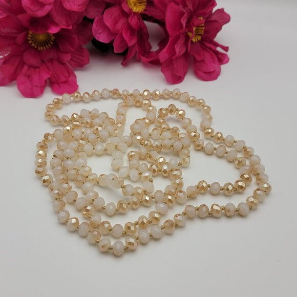 Opalite Agate Crystal Fire Polished Rondelle Golden Faceted Beaded Necklace 56" - Picture 1 of 6